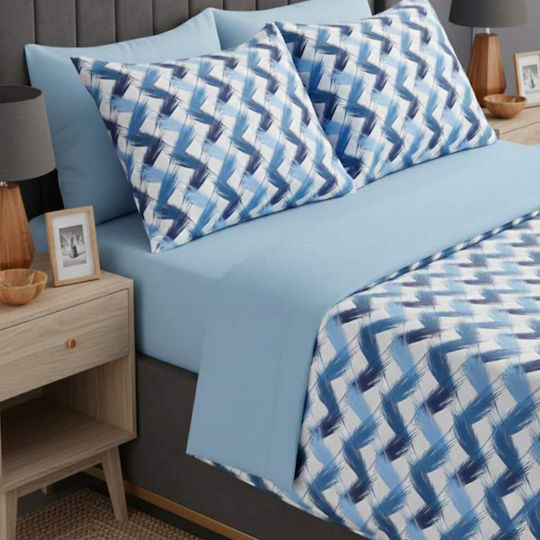 MayHome King Size Bed Sheets Set 260x240cm Light Blue 4 Pieces