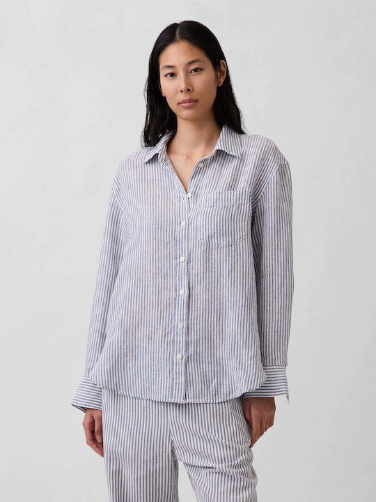 GAP Μακρυμάνικο Γυναικείο Λινό Πουκάμισο Blue &...