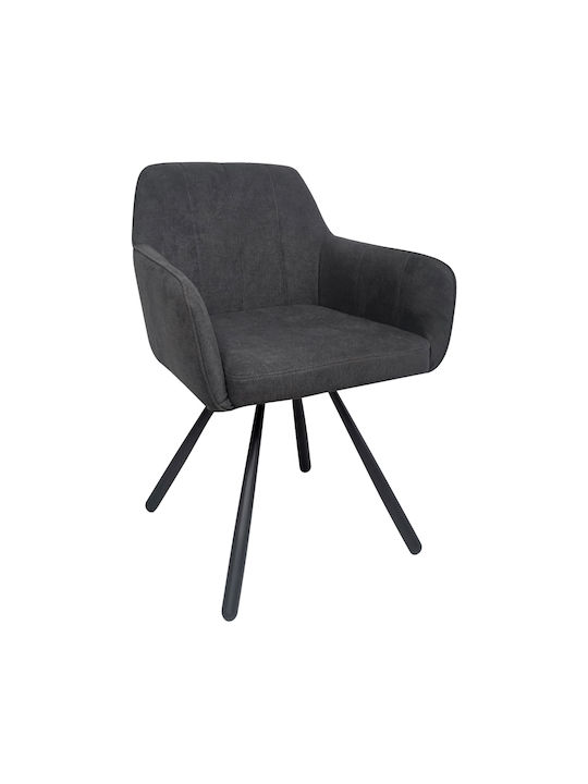 Kinuz Dining Armchair With Grey Fabric Upholste...