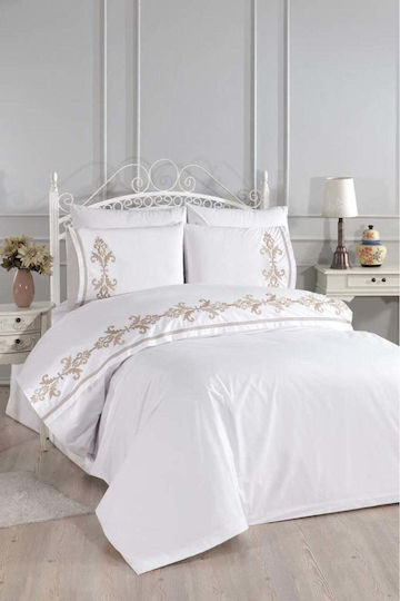 SteweHome Cotton Duvet Cover Set 200x220cm Double With 2 Pillowcases Beige
