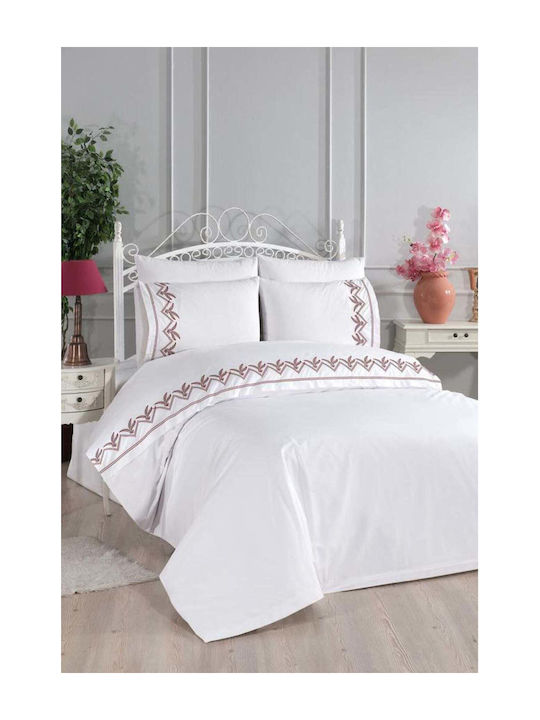 SteweHome Σετ Παπλωματοθήκη Βαμβακερή 200x220cm Διπλή με 2 Μαξιλαροθήκες Μπεζ
