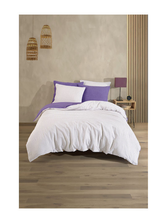 SteweHome Σετ Παπλωματοθήκη 200x220cm Διπλή με 2 Μαξιλαροθήκες Ριγέ