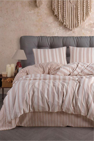 SteweHome Cotton Duvet Cover Set 200x220cm Double With 2 Pillowcases Orange