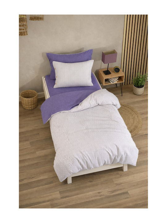 SteweHome Cotton Duvet Cover Set 160x220cm Single With Pillowcase Striped