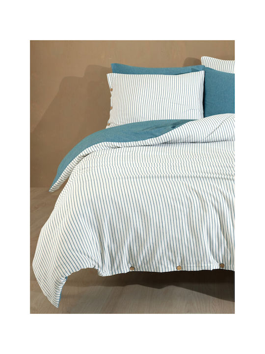 SteweHome Σετ Παπλωματοθήκη 200x220cm Διπλή με 2 Μαξιλαροθήκες Ριγέ