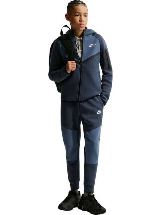 Fleece Kinder-Sweatshirt Jacke mit Kapuze Blau Tech Fleece