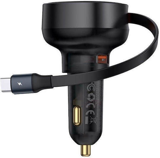 Baseus Enjoyment Pro Φορτιστής Αυτοκινήτου 60W 7A με μία Θύρα: 1xUSB μαζί με Καλώδιο Type-C Μαύρο Χρώμα