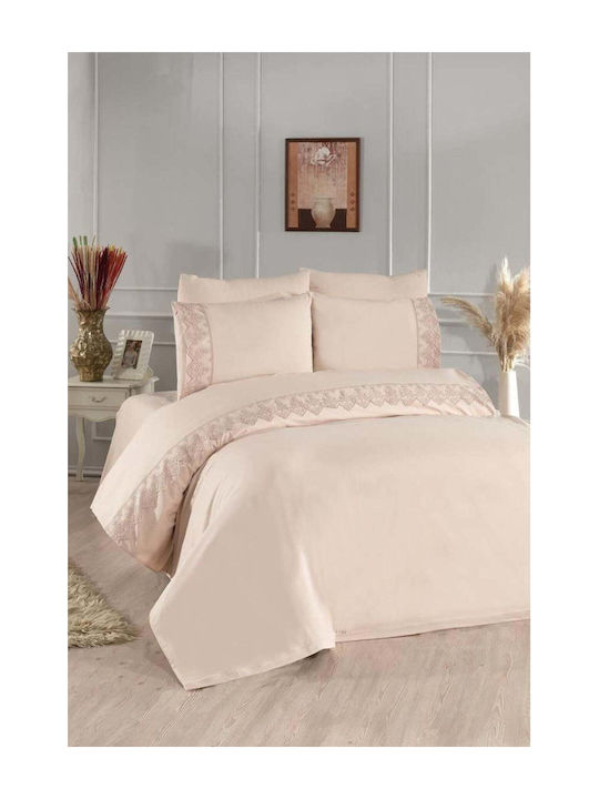 SteweHome Σετ Παπλωματοθήκη 200x220cm Διπλή με 2 Μαξιλαροθήκες Καφέ