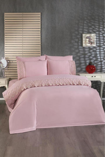 SteweHome Duvet Cover Set 200x220cm Double With 2 Pillowcases Pink