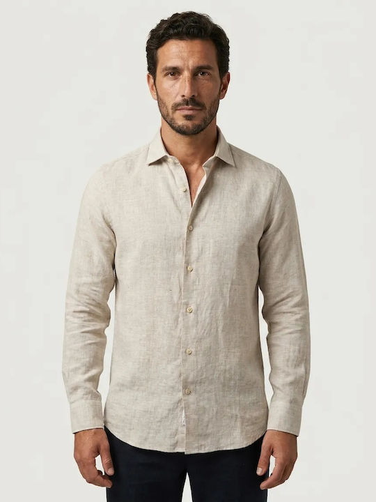 Gianni Lupo Long Sleeve Linen Shirt Beige