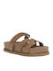 Δερμάτινα Γυναικεία Σανδάλια Flatforms Καφέ