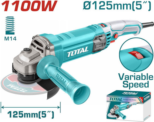 Total TG110125565E Grinder 125mm Electric 1100W with Speed Adjustment