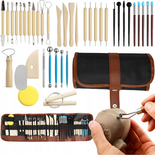 Set De Unelte Pentru Modelare Și Sculptură Lut Zola 40 Ustensile Plastic Lemn Oțel Cutie De Depozitare 58 X 22 Cm