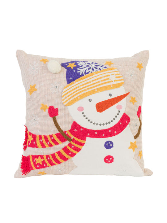 Weihnachtsdekorative Kissenhülle 42x42 90642 Schneemann Beige