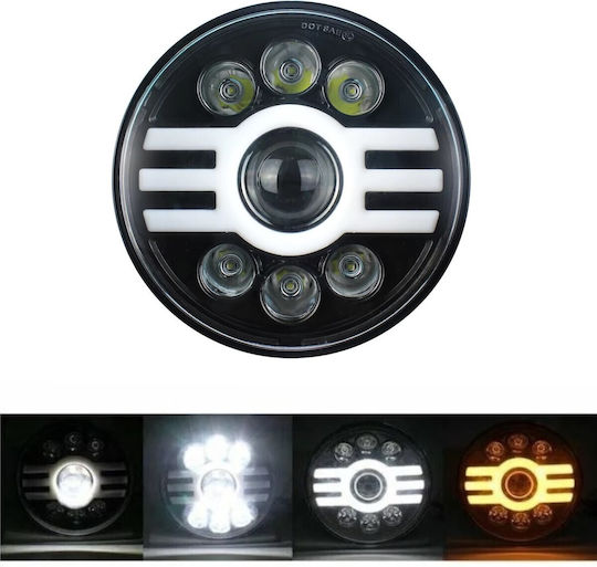 Универсален 7 Инчов 18см LED Фар Халоген 12v-24v Къси Дълги Лъчи DRL Дневни Светлини Светлинен Сигнал Бял-Жълт 5000лм ATV