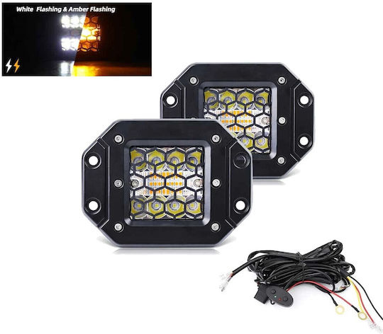 Set 2 Led Halogen Headlights White + Orange Emergency Built-in Light 12v 24v Dual Combo Light Duo