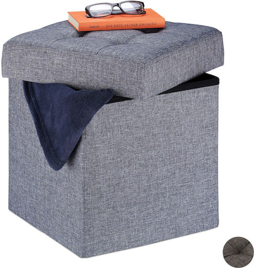 Living Room Stool Collapsible With Storage Space Upholstered With Gray Fabric 41x38x38cm