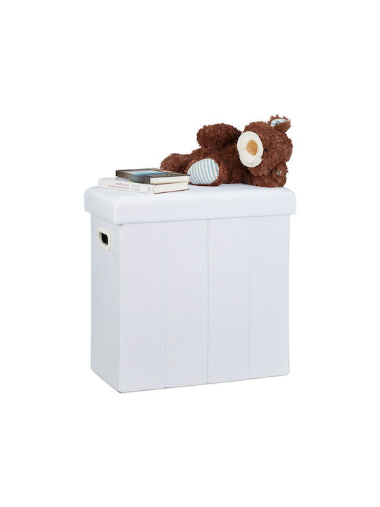 Taburet Camera De Zi Pliabil Cu Spațiu De Depozitare Tapițat Cu Țesătură Alb 25.5x49.5x46cm