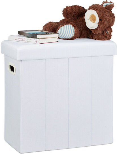 Living Room Stools Collapsible With Storage Space Upholstered With White Fabric 25.5x49.5x46cm