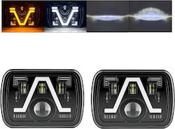 Set 2 Pcs Universal 5x7 Inch Led Headlight Lamp Halogen 12v-24v Low High Beam Drl Daytime Running Lights Turn Signal White-yellow