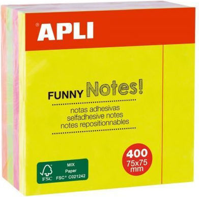Cube Sticky Memo Pads Funny Notes Apli 75x75mm 400 Pieces Fluorescent Colours