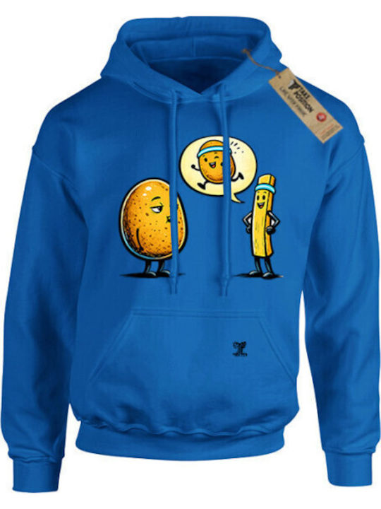 Takeposition Printed Blouse with Hoodie and Potato Diet Print in Royal Blue