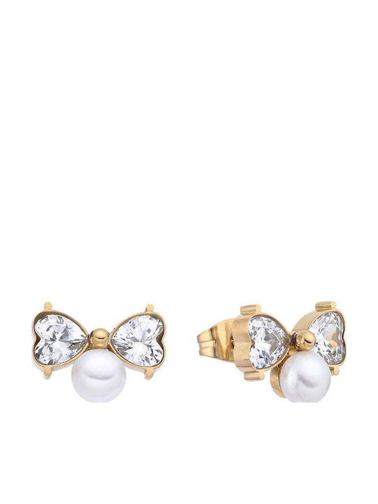 Asimi Body Piercing Stud Earrings Made of Gold Plated Steel with Stones & Pearls