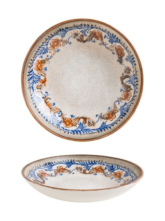 Ready Retro Floral Serving Plate Deep Porcelain White with Diameter 23cm