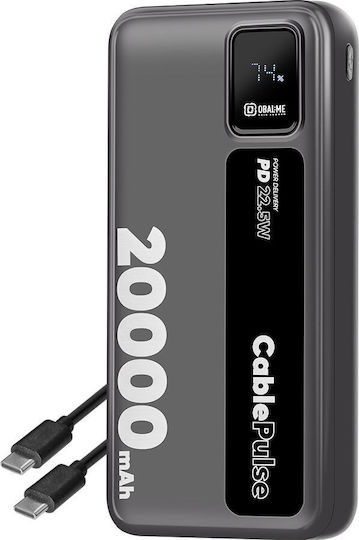 Obal:Me CablePulse Външна Батерия 20000mAh 22.5W с USB-A Изходен Порт и USB-C Изходен Порт Power Delivery Черна