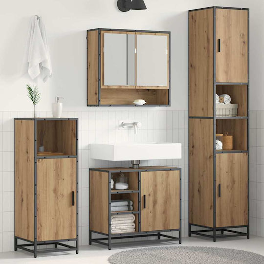 vidaXL Vanity Unit with Sink Mirror & Column M35xL37.5xH188.5cm Artisan Oak