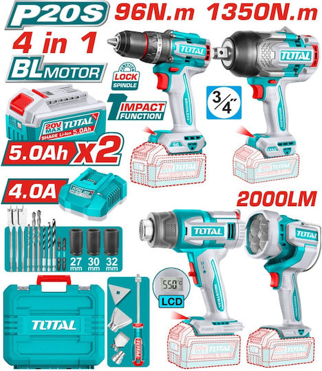 Total Tosli250608e Akkubetriebene Werkzeugsets 20 V 2 X 5 Ah