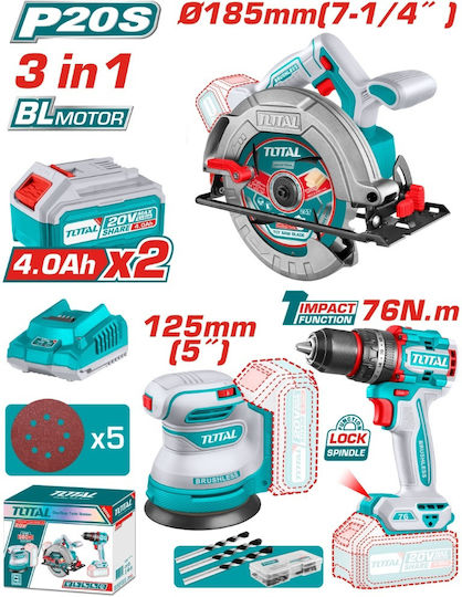 Total Tosli250181e Akkubetriebene Werkzeugsets 3 In 1 20 V 2 X 4 Ah
