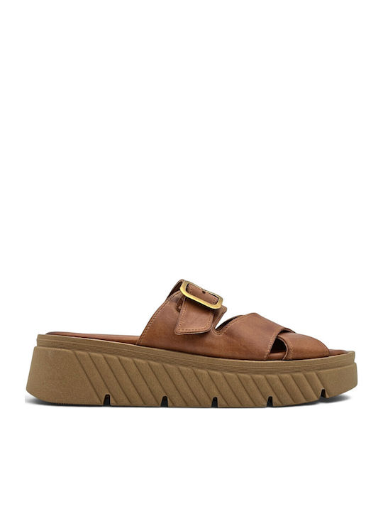 Commanchero Original Кожени Дамски Сандали Flatforms Тютюнев