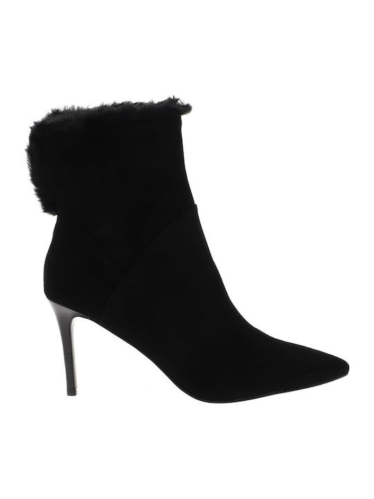 Suede Women's Ankle Boots with High Heel Black
