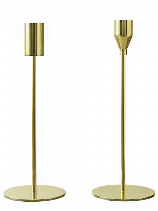 General Trade Set of Metal Candle Holders in Gold Colour 8x27x27cm 2 Pieces