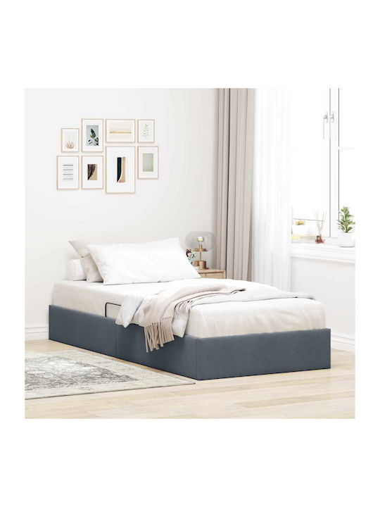 vidaXL Bett Einzel mit Samt Grau mit Stauraum, Latten & Matratze 100x203cm