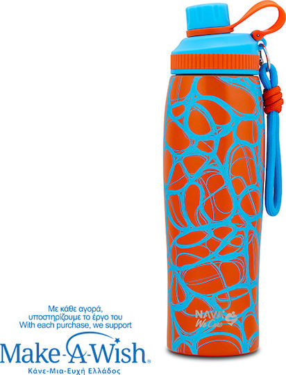 Nava "we Care" Recyclable Thermos Bottle Stainless Steel / Plastic 650ml Blue Print