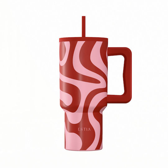 Estia Straw Tumbler XL Save The Aegean Рециклируем Чаша с дръжка Термос Неръждаема стомана Без BPA 900ml Coral Waves с сламка и дръжка