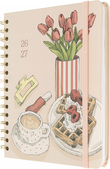 Premium Academic Weekly Diary 2026/2027 12 Months Spiral 16.5x21cm Bambina Latte Blossom By Kokonote