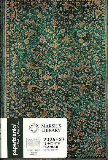 Weekly Academic Diary Hardcover A5 18 Months 2026-2027 Paperblanks Emerald Flower Nature’s Grace