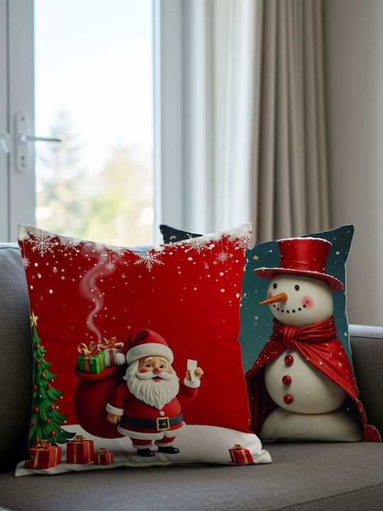 Stewehome Set 2 Pieces Pillow Cases Santa Claus Snowman Red 43x43 Cm