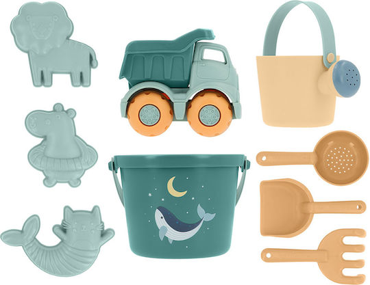 Bucket Truck And Beach Shovels Set 9 Pieces Monneka Teal Whale
