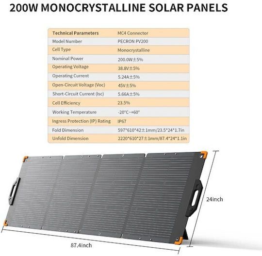 Pecron Pv200 200w Φορητό Αναδιπλούμενο Ηλιακό Πάνελ Ip67 Mc4 Power Stations
