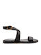 Leather Women's Flat Sandals Black