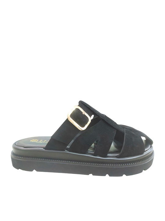 Leather Women's Flat Sandals Flatforms Black