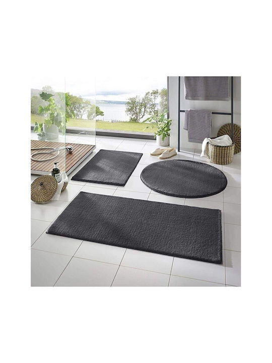 SteweHome Non-Slip Set Bath Mats Round STE-029801-V66280 Gray Ø60cm 3 Pieces