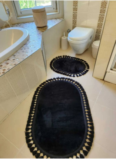 SteweHome Non-Slip Set Bath Mats STE-029980-P29980 Black 60x100cm 2 Pieces