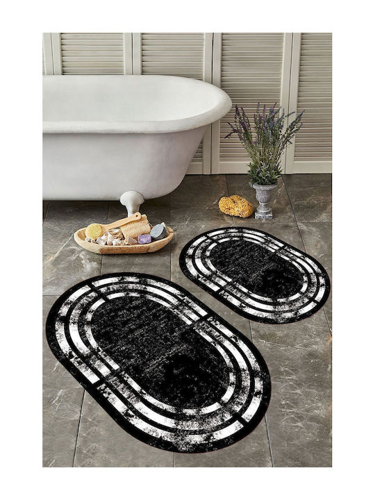 SteweHome Set Antiderapant Covoare De Baie Oval STE-029623-P29623 Galbene 60x100cm 2 Bucăți