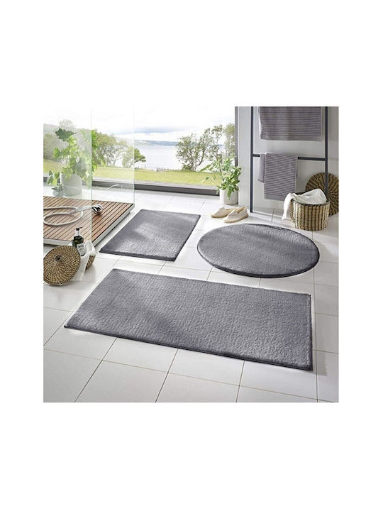 SteweHome Non-Slip Set Round Bath Mats STE-029801-V66278 Gray Ø60cm 3 Pieces
