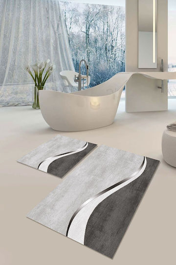 SteweHome Non-Slip Set Bath Mats STE-029779-P29779 Gray 60x100cm 2 Pieces